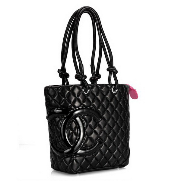 7A Discount Chanel Cambon Middle Shoulder Bags 25167 Black-Patent